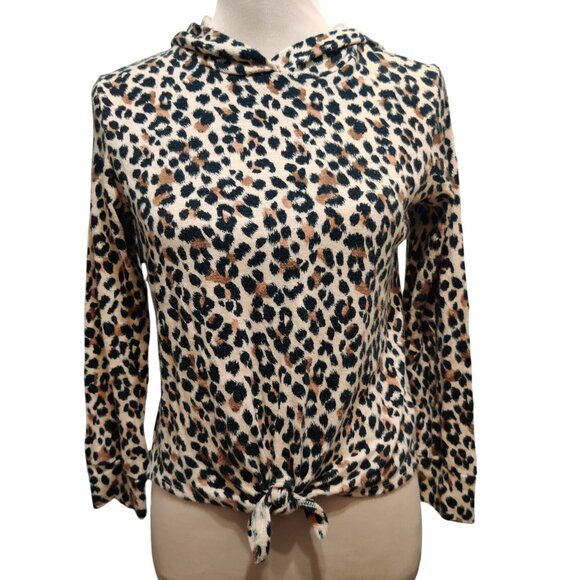 Old Navy Kids XL 14 16 Leopard Print Long Sleeve Hooded Tie Front Knit Top Cute - Picture 2 of 10